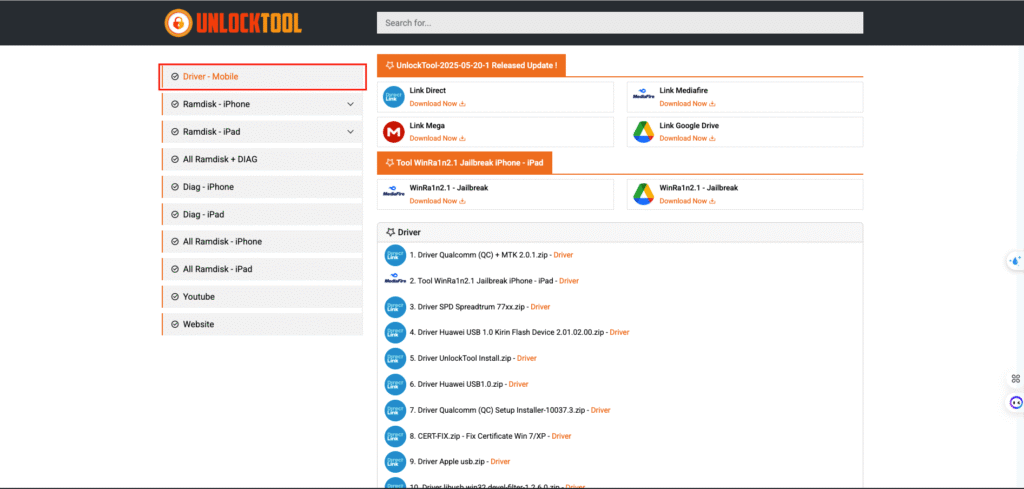 Driver-mobile trên unlocktoolnet