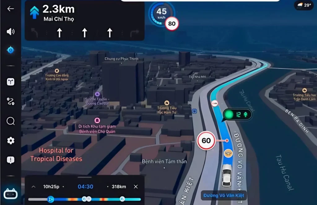 Giao diện Vietmap live trên màn hình xe oto