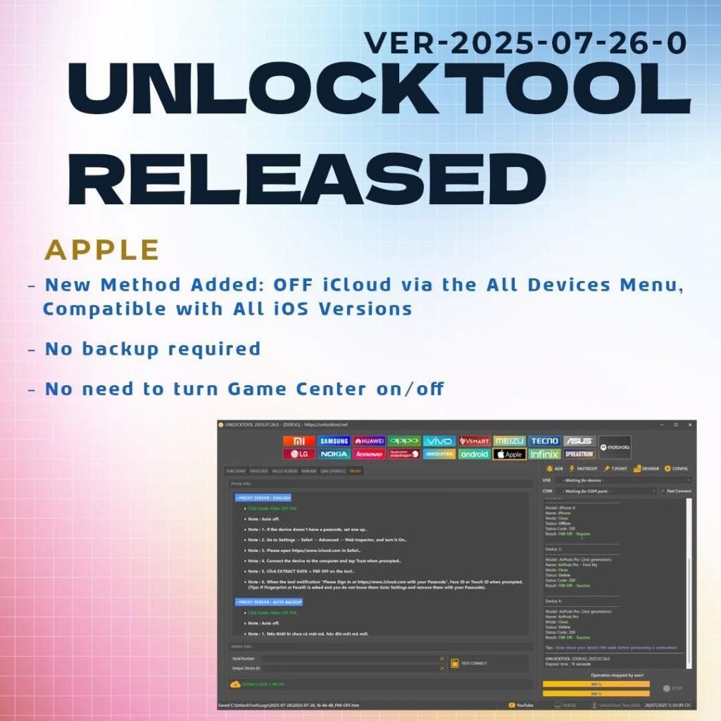 Hình ảnh giao diện UnlockTool 2025.07.26.0 – đơn giản, trực quan và hiệu quả