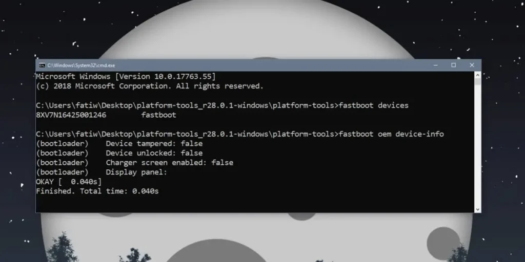 Kiểm tra bootloader của điện thoại trên máy tính thông qua ADB