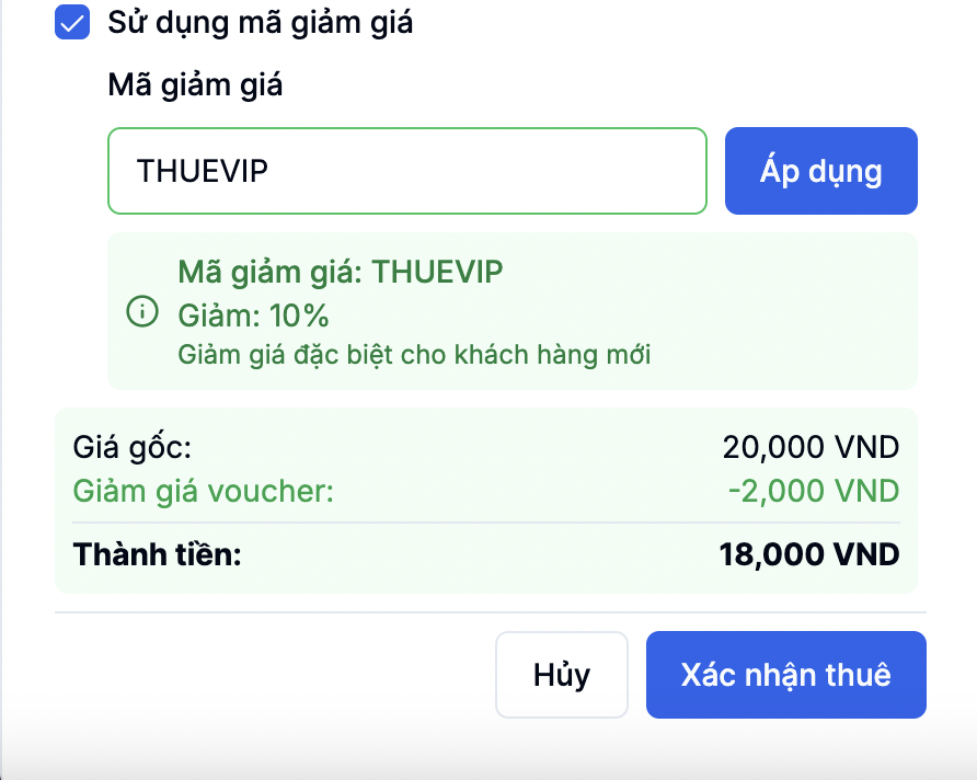 nhập mã giảm giá và áp dụng